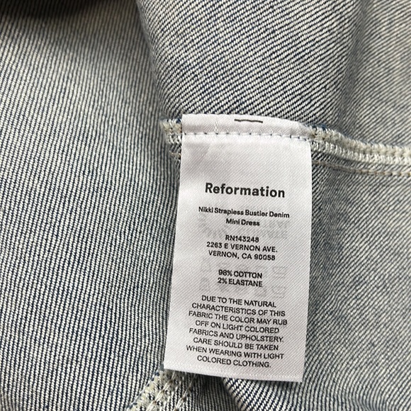 Reformation Blue Nikki Strapless Bustier Denim Mini Dress, SIZE 10 1155 - Picture 8 of 8